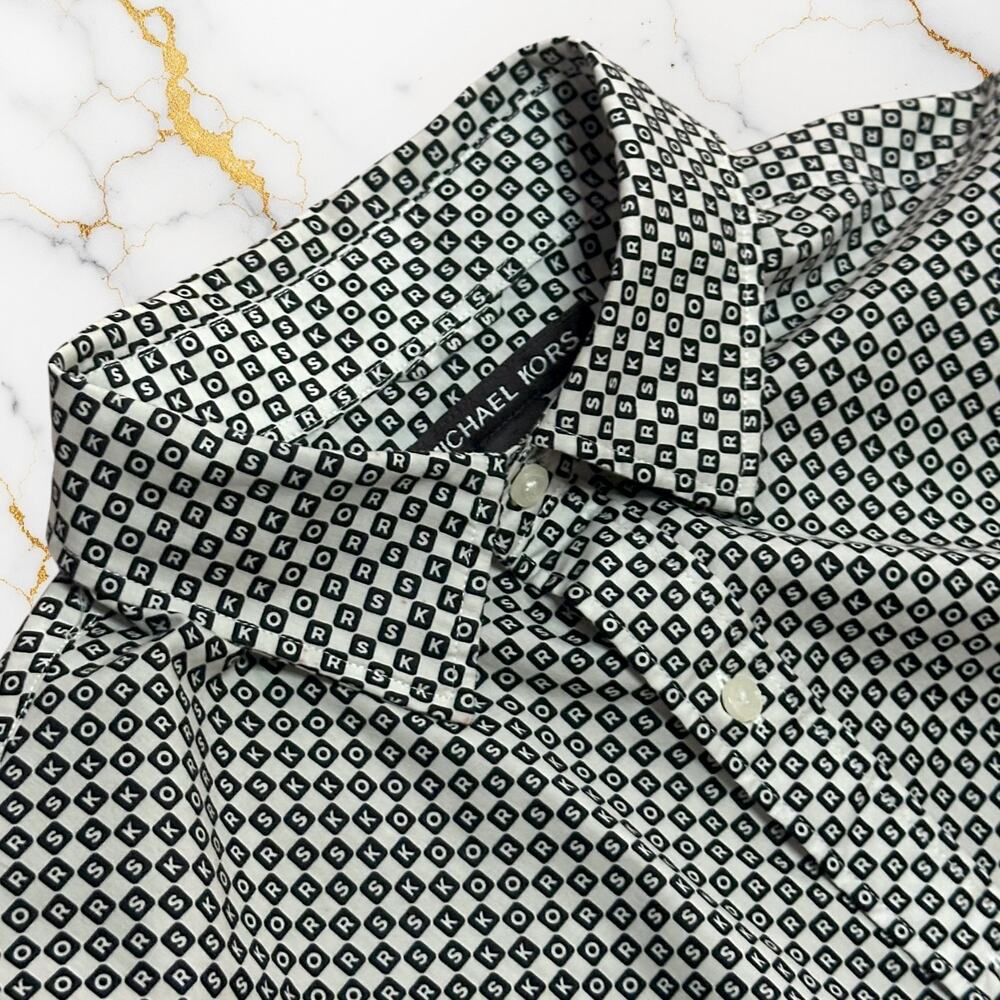 MICHAEL KORS COLLECTION Monogram Button Up Slim Shirt Black Wrinkle Resistant